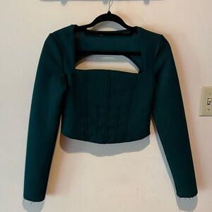 Zara Dark Green Long Sleeve Crop Top